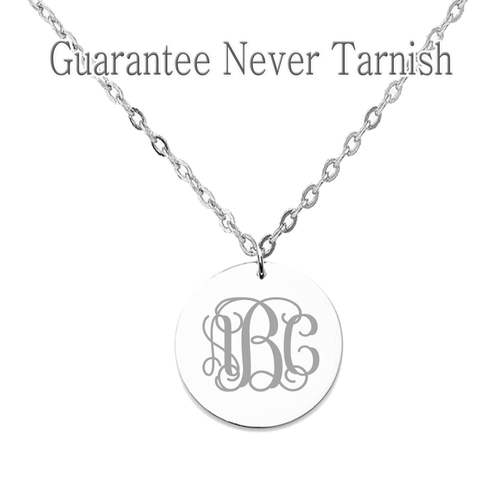 Personalized Monogram Initial Name Necklace 7/8″ Circle Pendant Custom Engraved