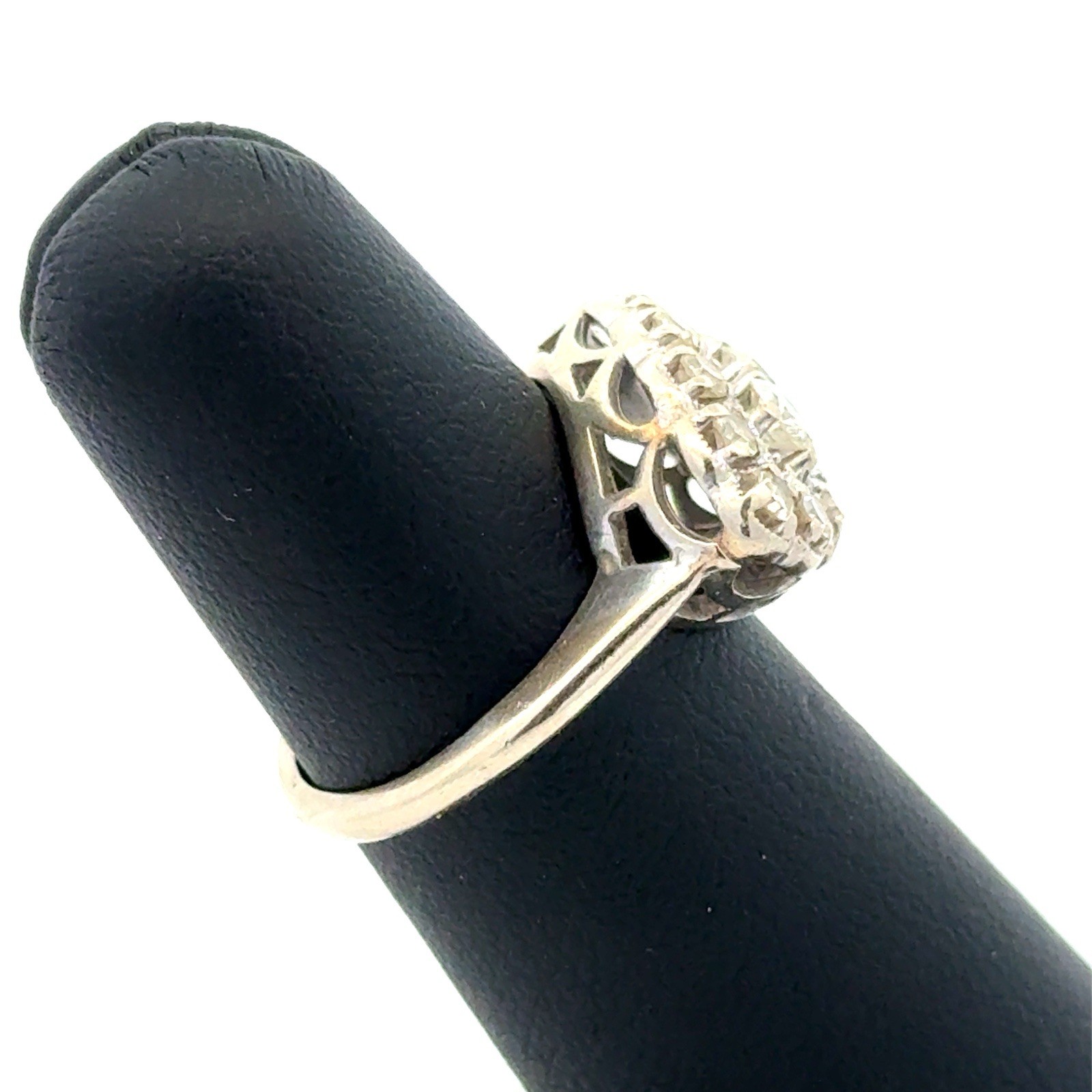 Designer 14k White Gold Art Deco White Diamond Navette Cluster Anniversary Ring