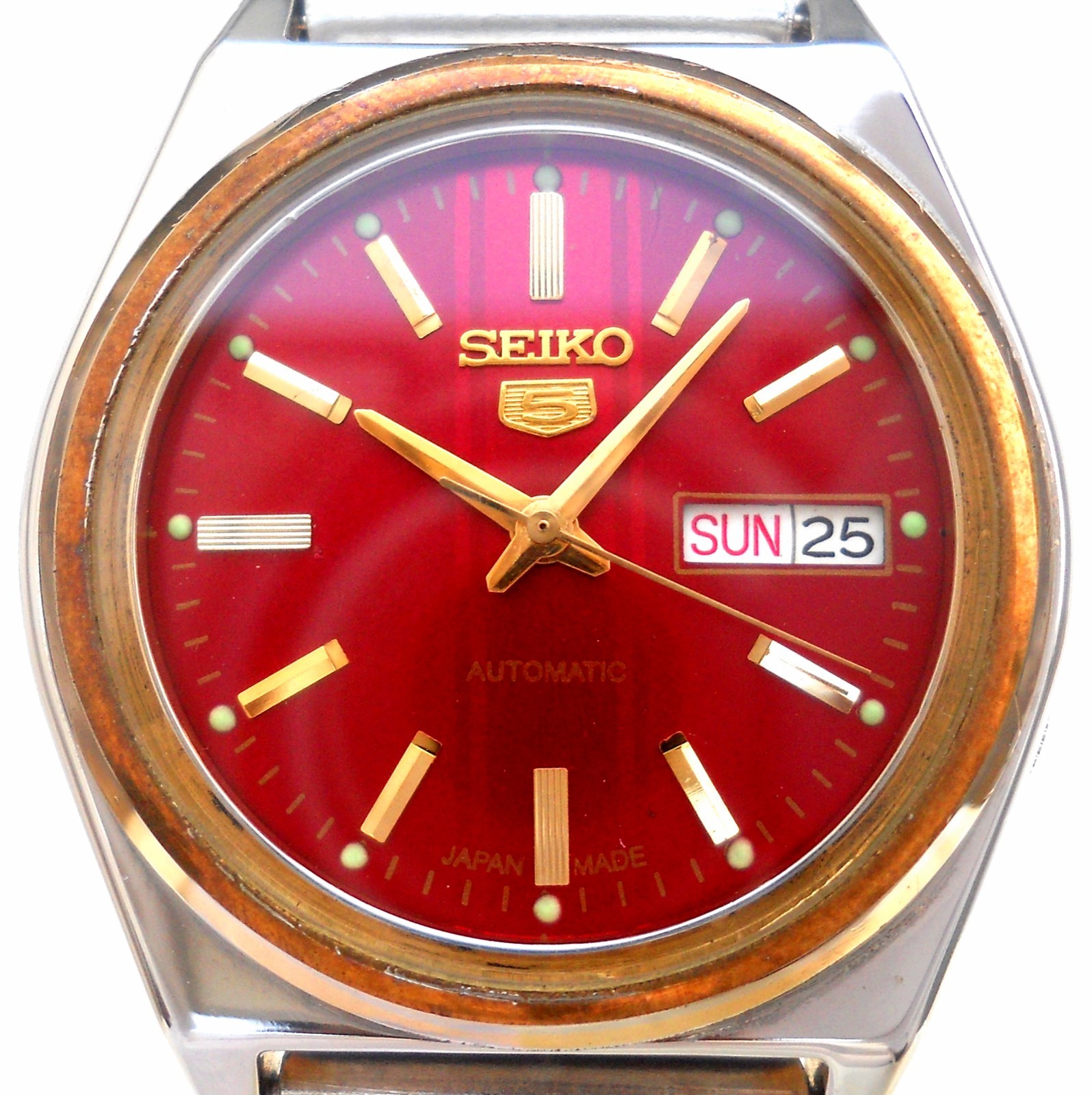 SEIKO 5 Automatic After Market Sunburst Ruby Red Dial — Pristine Condition Japan
