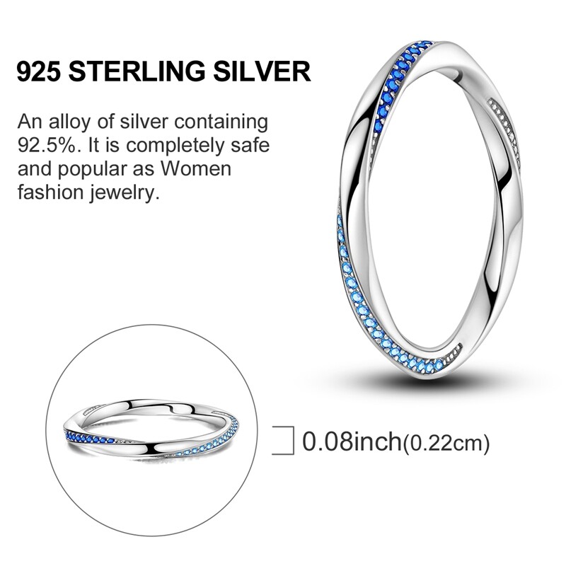 MULA European 925 Sterling Silver Finger Ring Blue CZ Reverse Love Women Jewelry