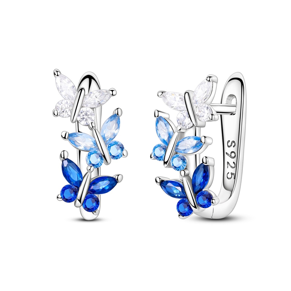 LAZA Original Dancing Blue CZ Butterfly 925 Silver Hoop Earrings Women Jewelry