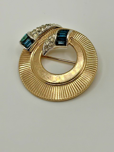 Vintage BOUCHER Art Deco / Retro Brooch Clear and Blue Rhinestone