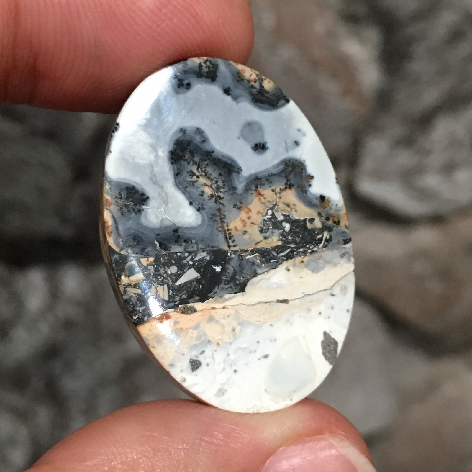 33x23x5mm Fine Scenic Oval Maligano Jasper Cabochon Picture Stone