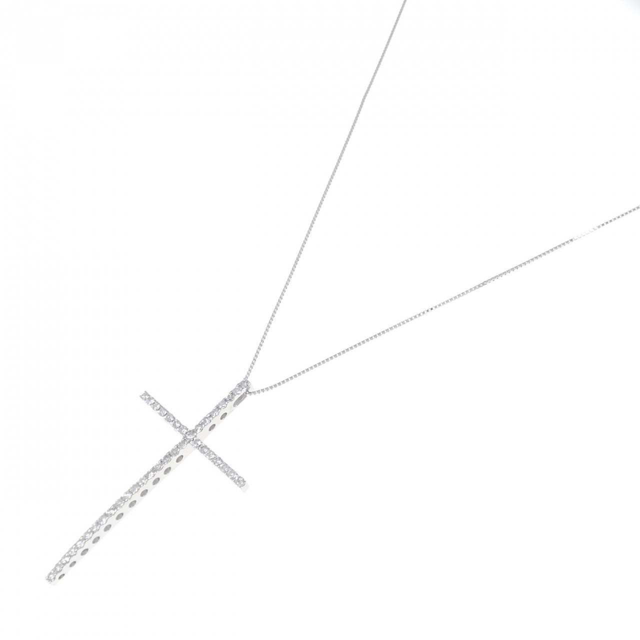 Authentic K18WG Cross Diamond Necklace 1.01CT #270-004-157-7988