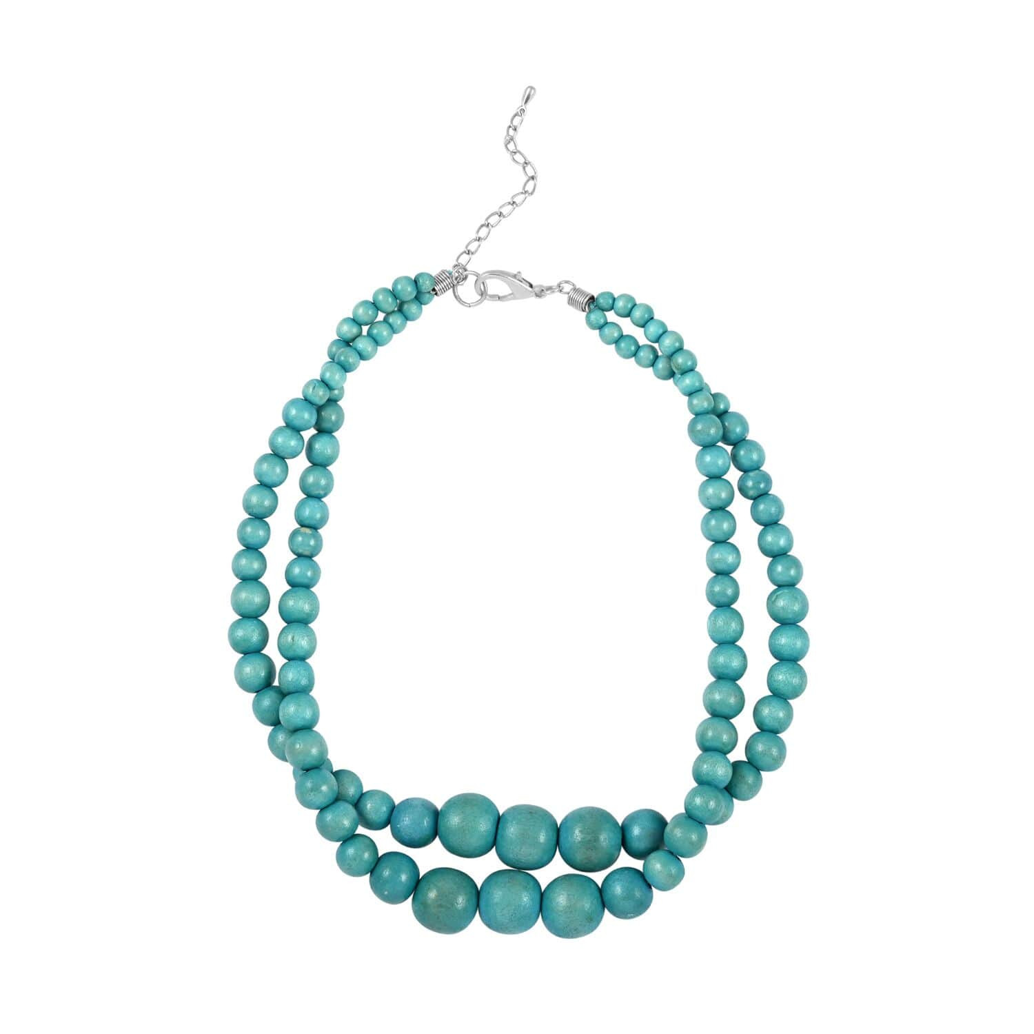 Stainless Steel Wood Beaded Double Row Necklace Jewelry Gift for Women Size 18