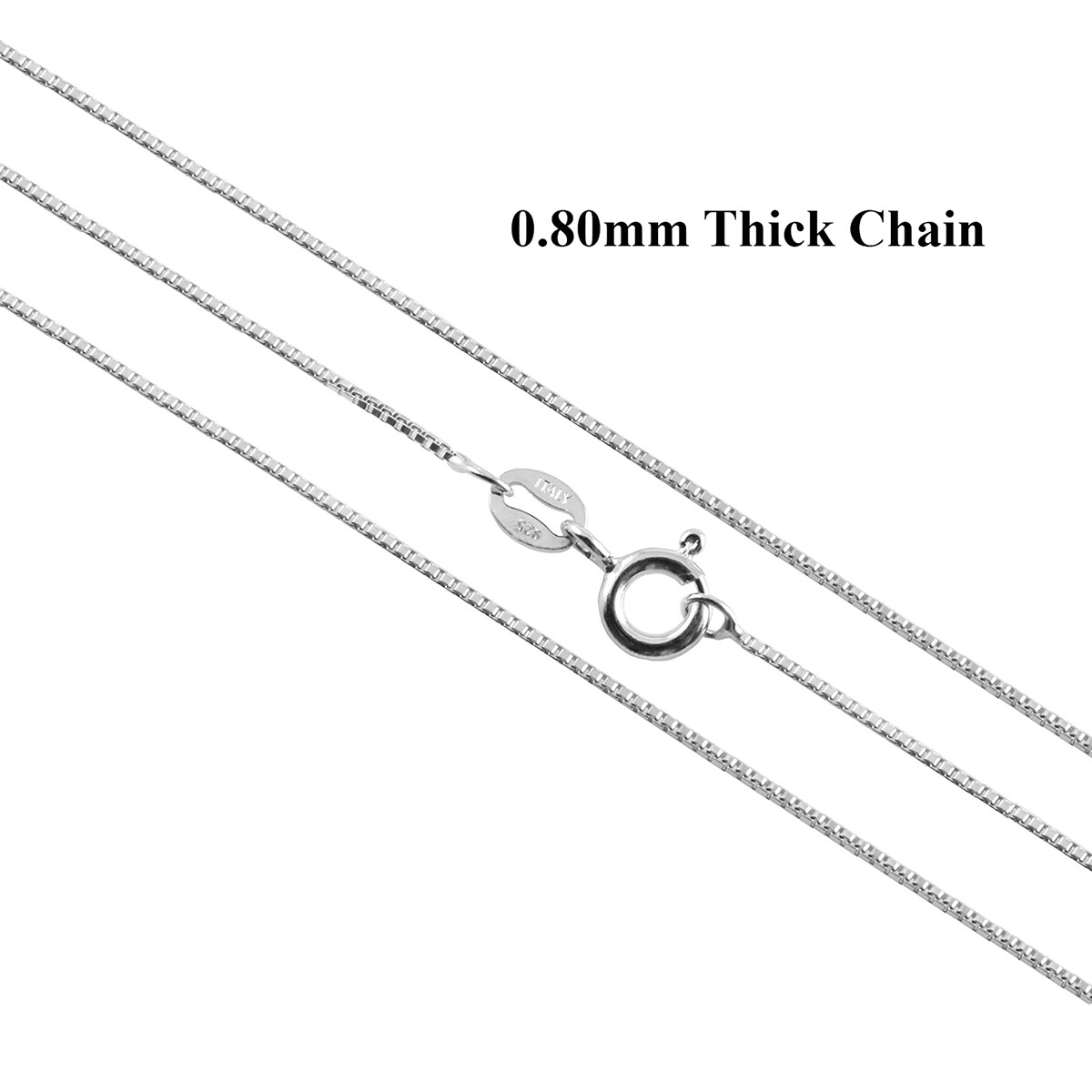 925 Italian Sterling Silver 0.8mm Solid Box Chain Necklace Made In Italy