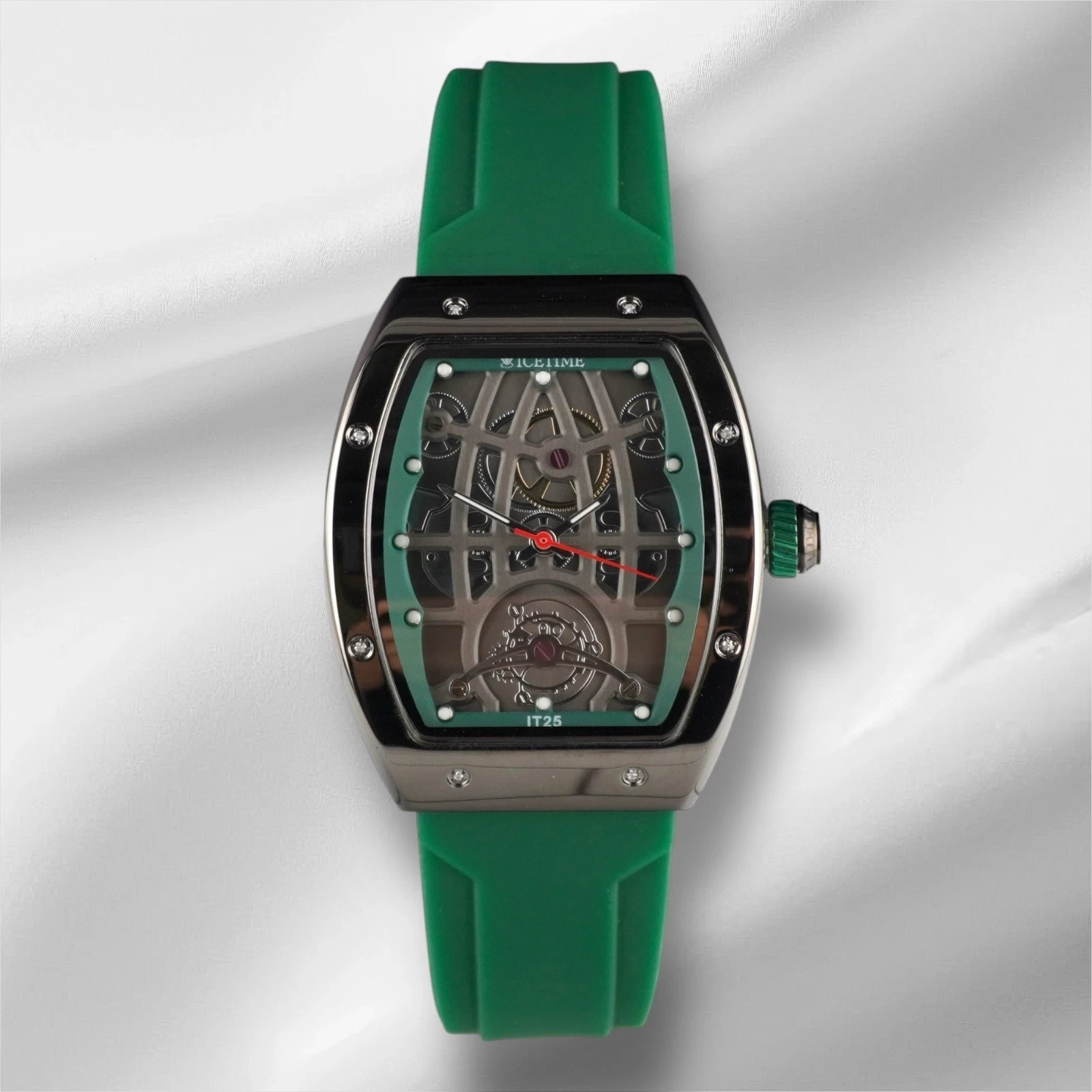 Flash Sale! IceTime 33mm Green Dial Steel Mens Watch 0.10ct Diamonds IT25 🔥