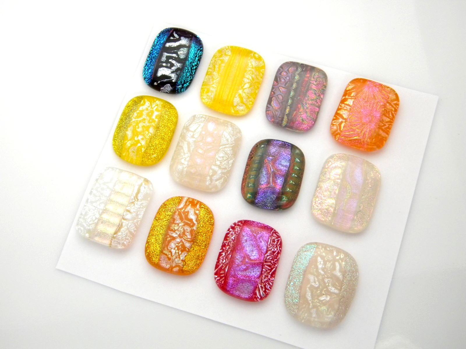 RECTANGLE Lot of 12 pcs handmade DICHROIC FUSED GLASS (B23) cabs