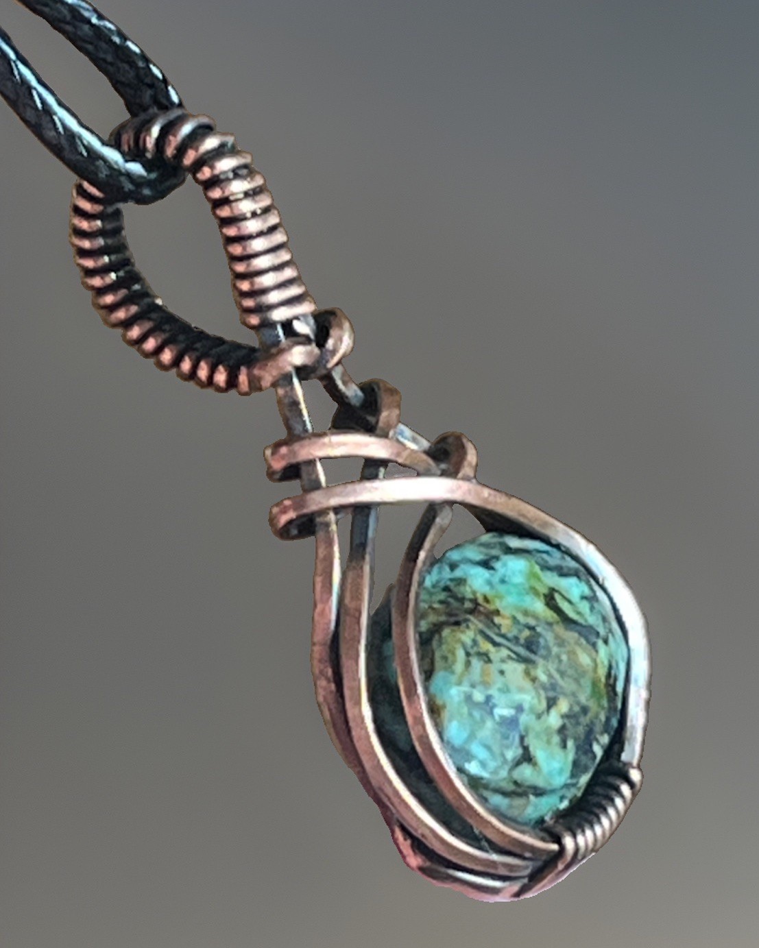 African Turquoise (Jasper) ~ Handmade Copper wire wrapped pendant jewelry 3j