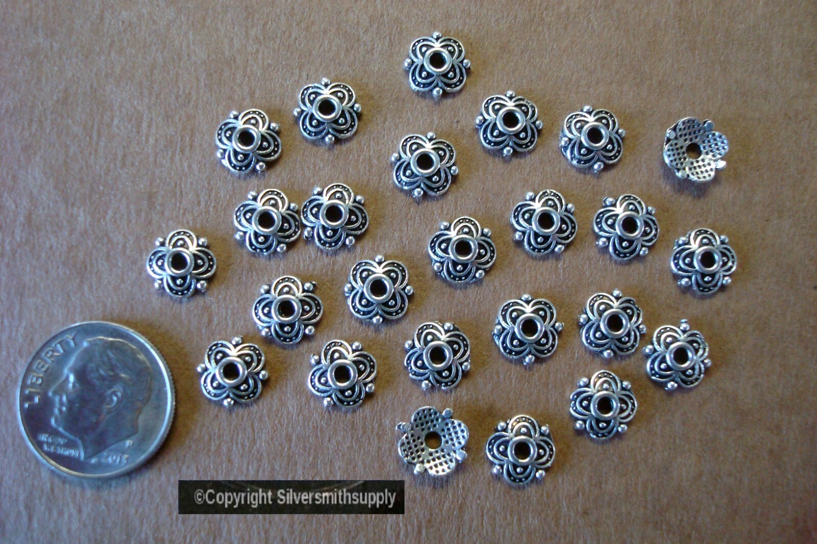 Bead Caps 8mm Filigree 25pcs Silver plated zinc spacer beading supplies FPS160
