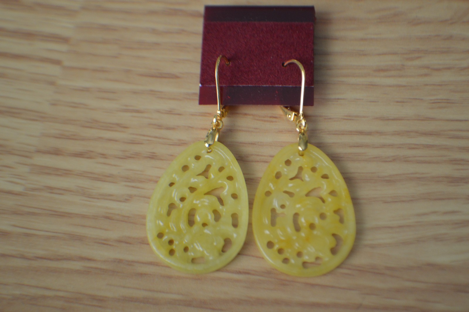 24.00ct Carved Yellow Jade Earrings 14k Rose Gold Plated over Sterling Silver