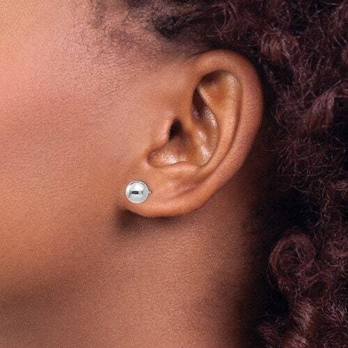 Solid 14k White gold 3mm 4mm 5mm 6mm 7mm 8mm Polished Ball Screw Back Earrings