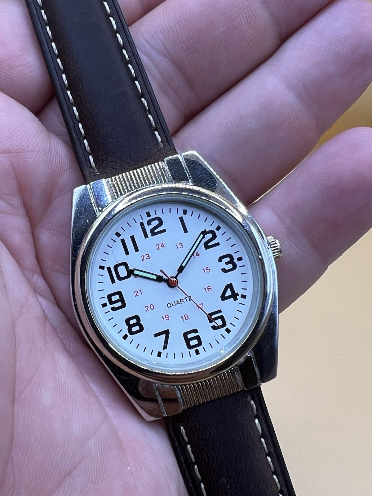 vintage Accutime Watch Corp men’s quartz field watch . 24-hour military dial .