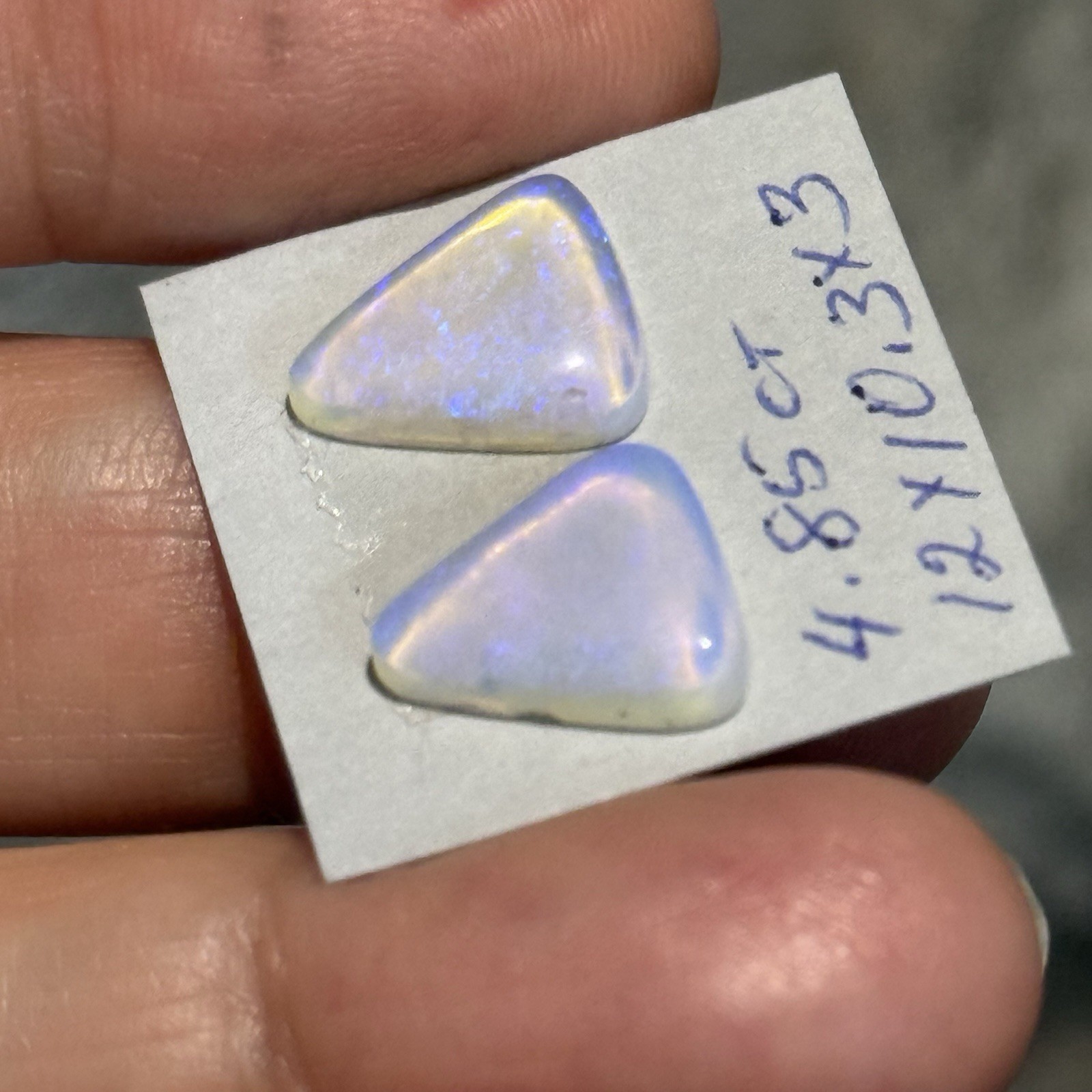 4.85ct 12×10.3×3.6mm Pair Clear Crystal Pipe Australian Opal Cabochon Gems