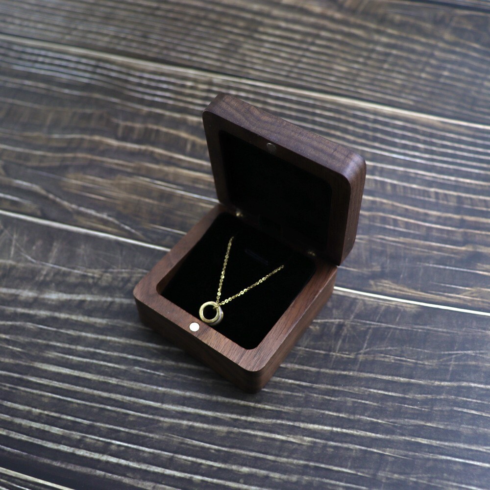 Walnut Wooden Jewelry Box Necklace Pendant Storage Flannel Packaging Holder Gift