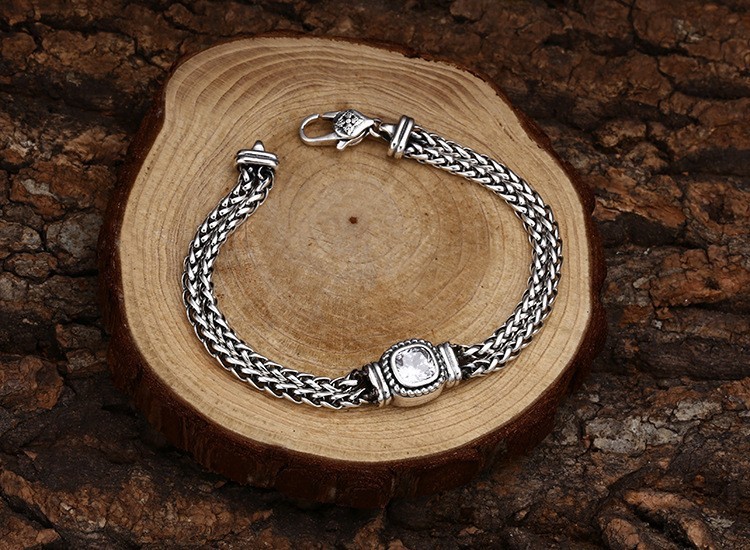 Vintage Woven Double Spiga/Wheat Link Bracelet Braided Chian Solid 925 Silver