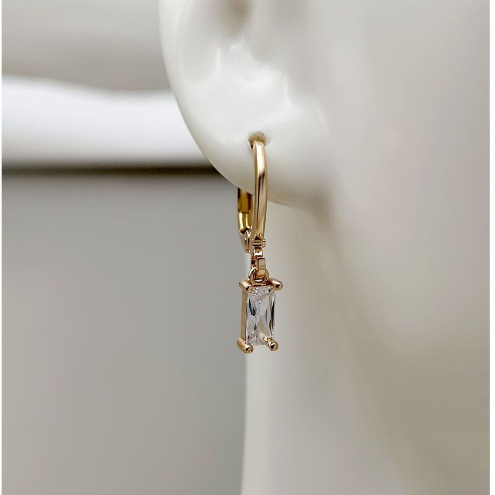 Clear Zirconia Crystal Pendant Drop Hoop Earrings Gold Dangle Gemstone Charm