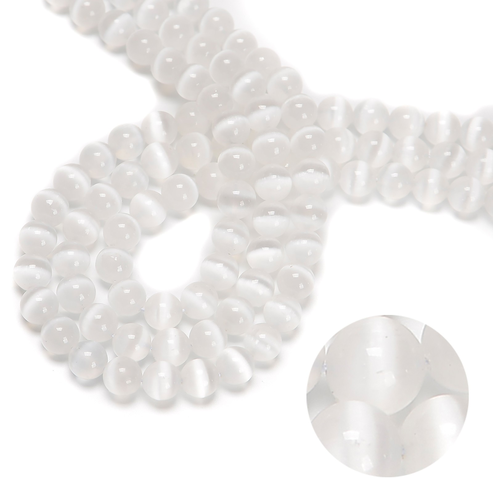 Natural Selenite Smooth Round Beads Size 6mm 8mm 10mm 12mm 16mm 18mm 15.5″Strand