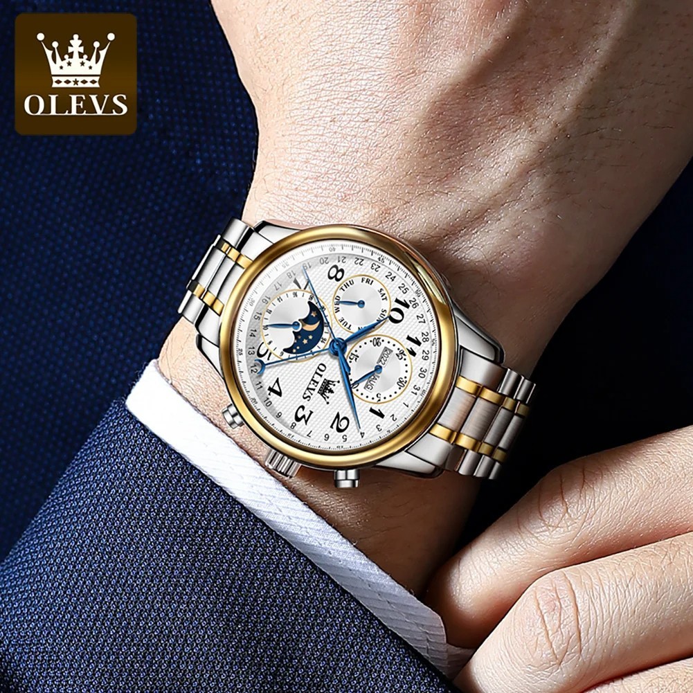Automatic Mechanical Watch Waterproof Luxury Moon Phase Date Men Men’s Strap