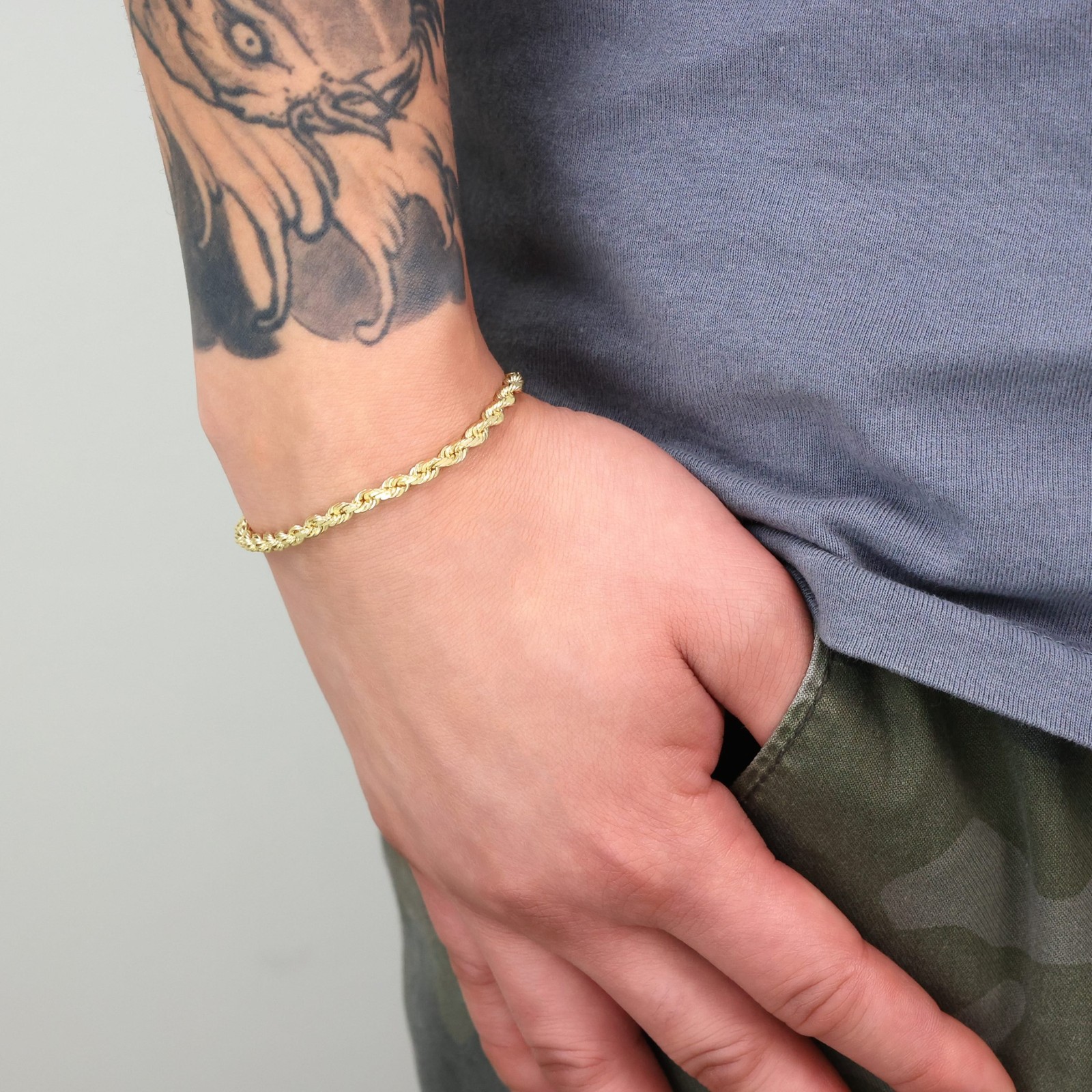 14K Yellow Gold 4mm Diamond Cut Rope Chain Bracelet Men Women 7″ 7.5″ 8″ 8.5″ 9″