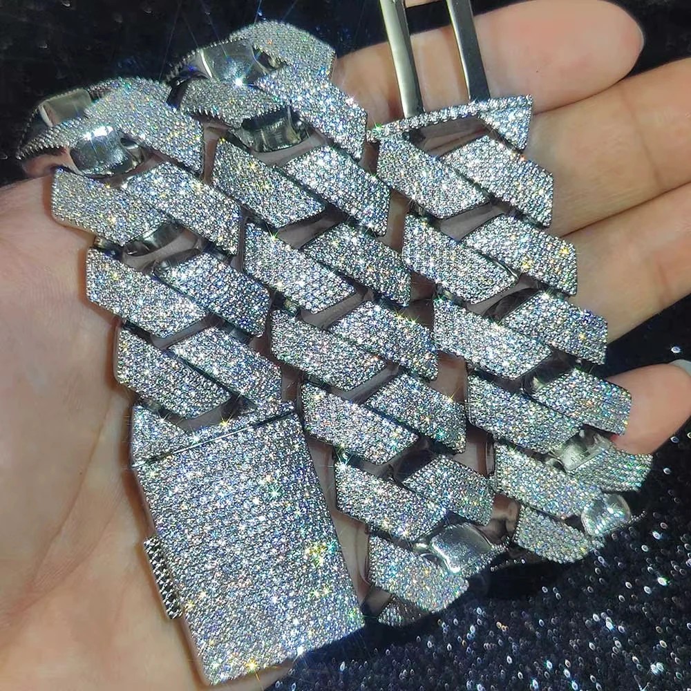 Thick Heavy 15mm Six Rows Prong Setting Cuban Link Chain Iced Out Hip Hop White