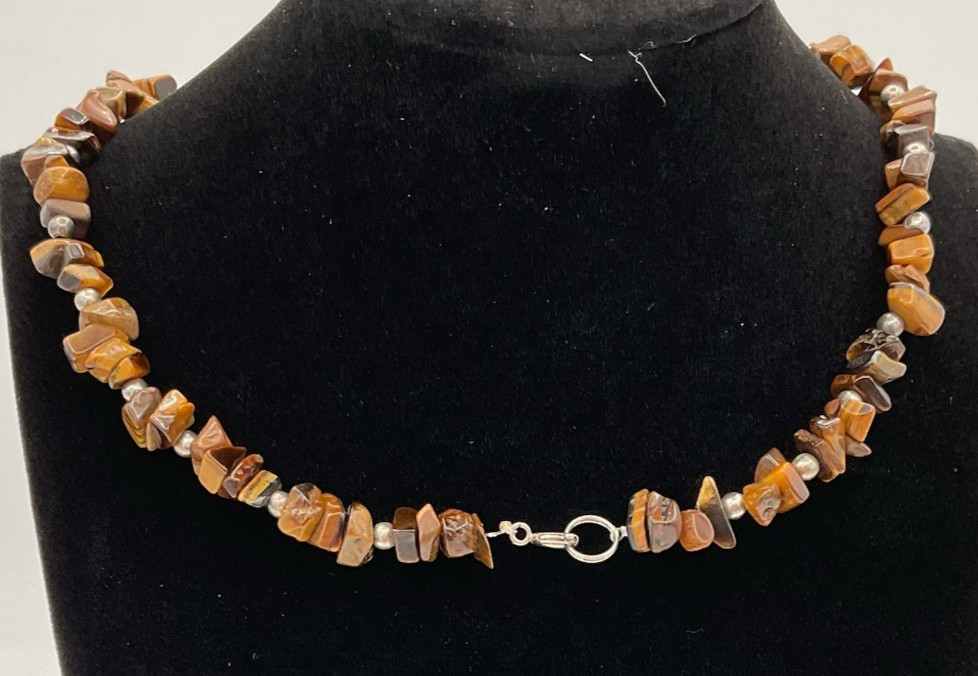 Tiger Eye Stone Necklace 17″ And Pendant 43.3g NICE Fast Free Shipping!
