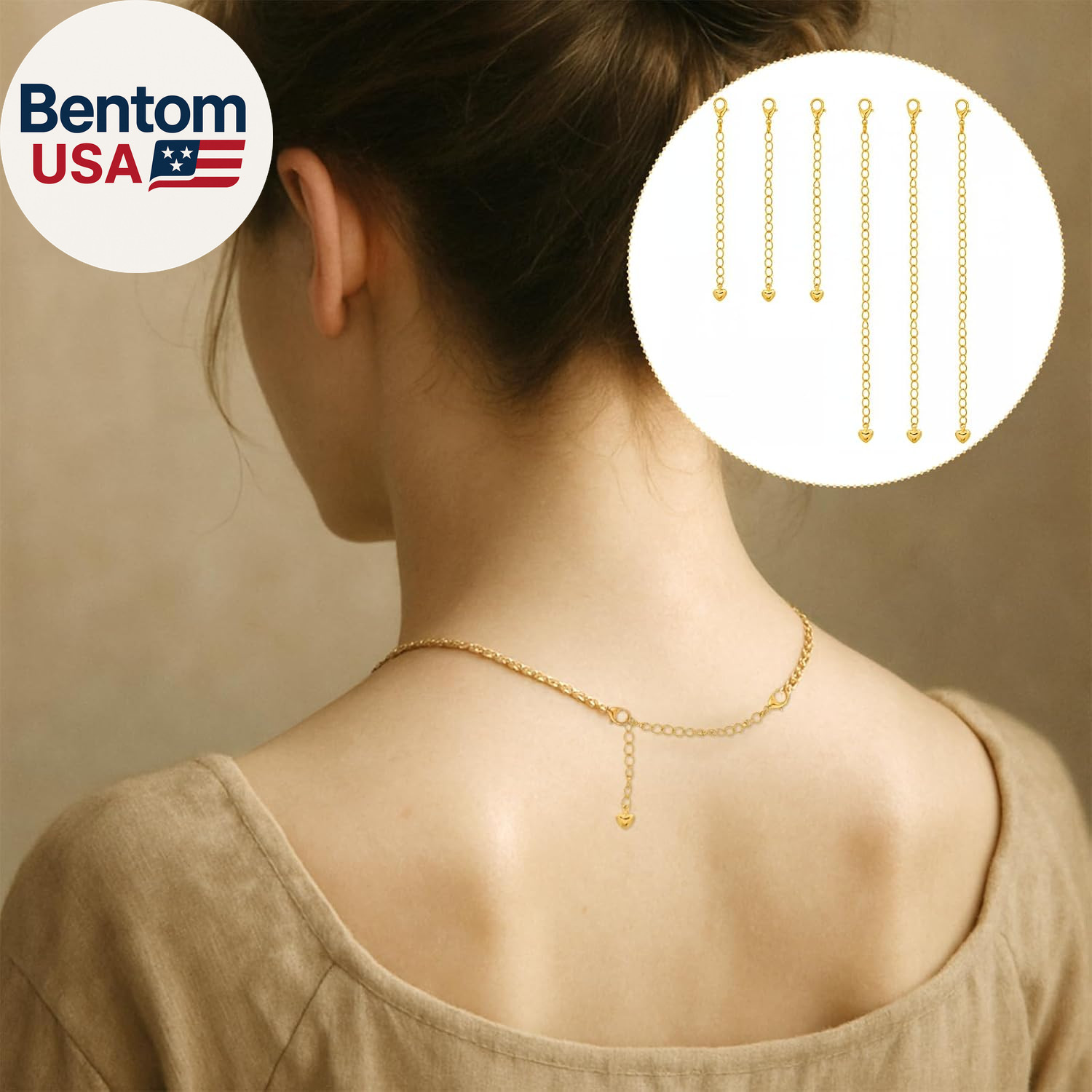 6 Pcs Gold Necklace Extenders for Women Non Tarnish Gold Bracelet Chain Extender