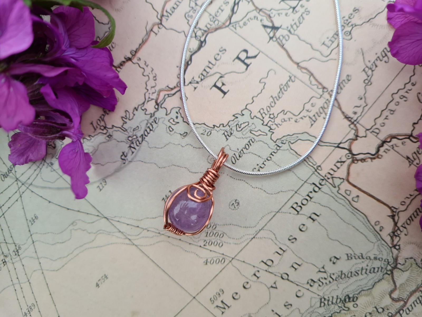 Amethyst mini sphere wrapped pendant