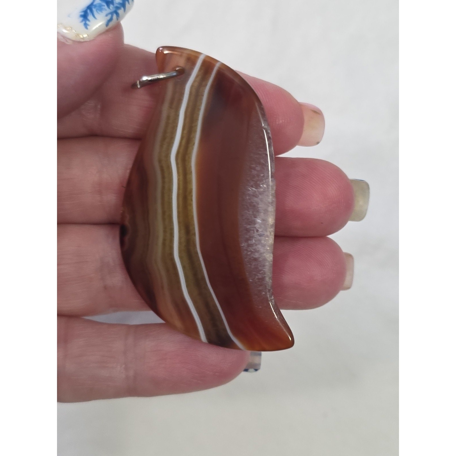 Large Abstract Carnelian Agate Quartz Pendant Orange Brown White