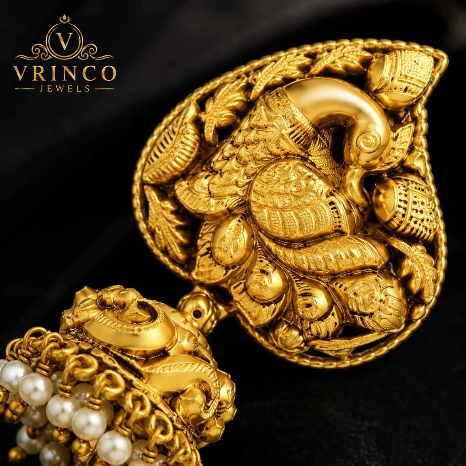 Kalapin 22KT Hallmarked Yellow Gold Long Jhumka Earrings Traditional Bridal Jewe