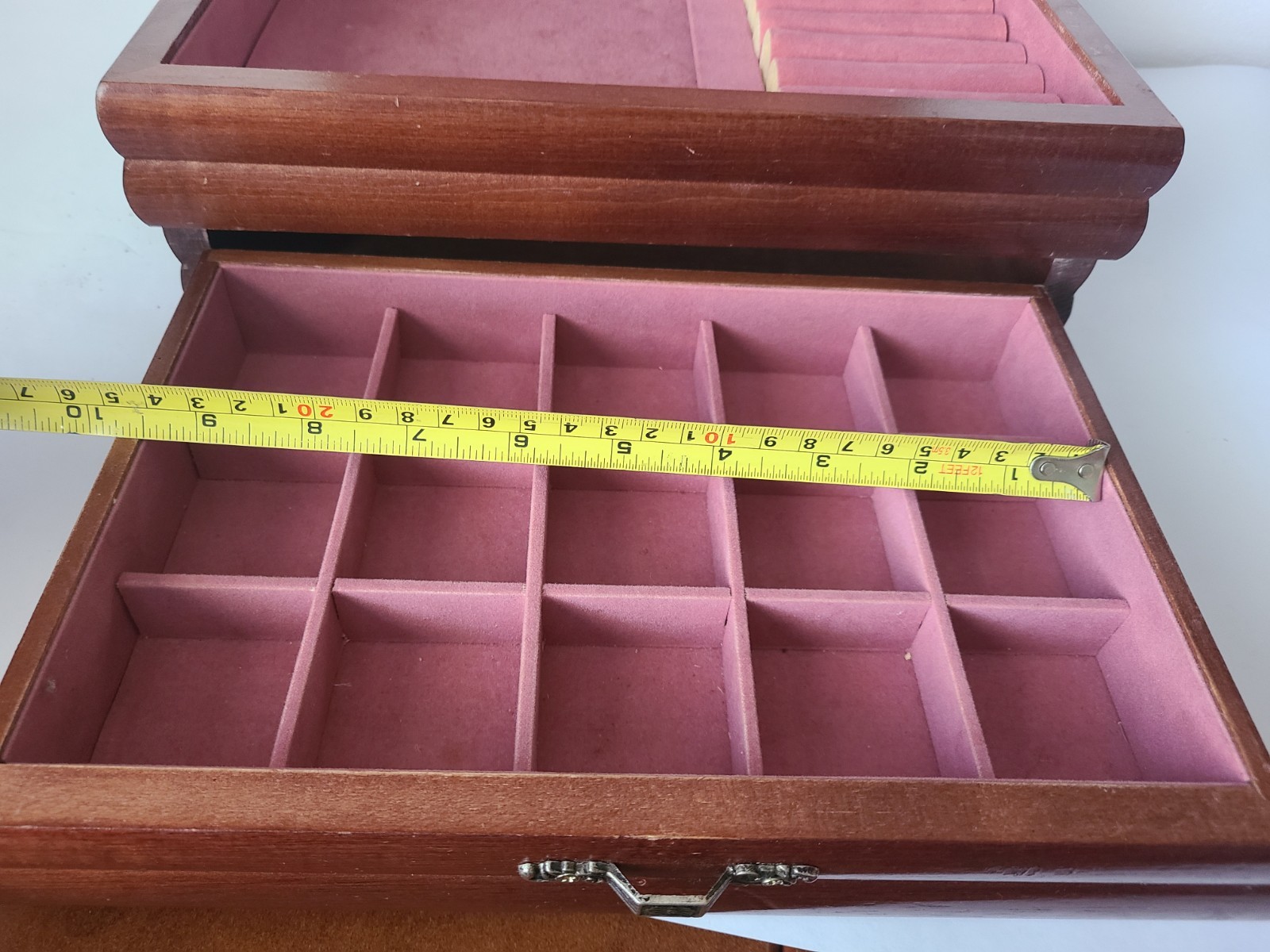 Vintage Floral Tapestry Top Wood Hinged Jewelry Box Pink Velvet Lining READ