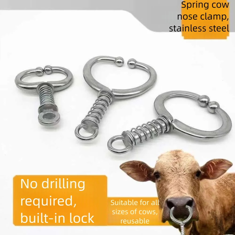 Stainless Steel Cattle Nose Ring anti Rust Spring-Loaded Bull Nose Clamp Reusabl