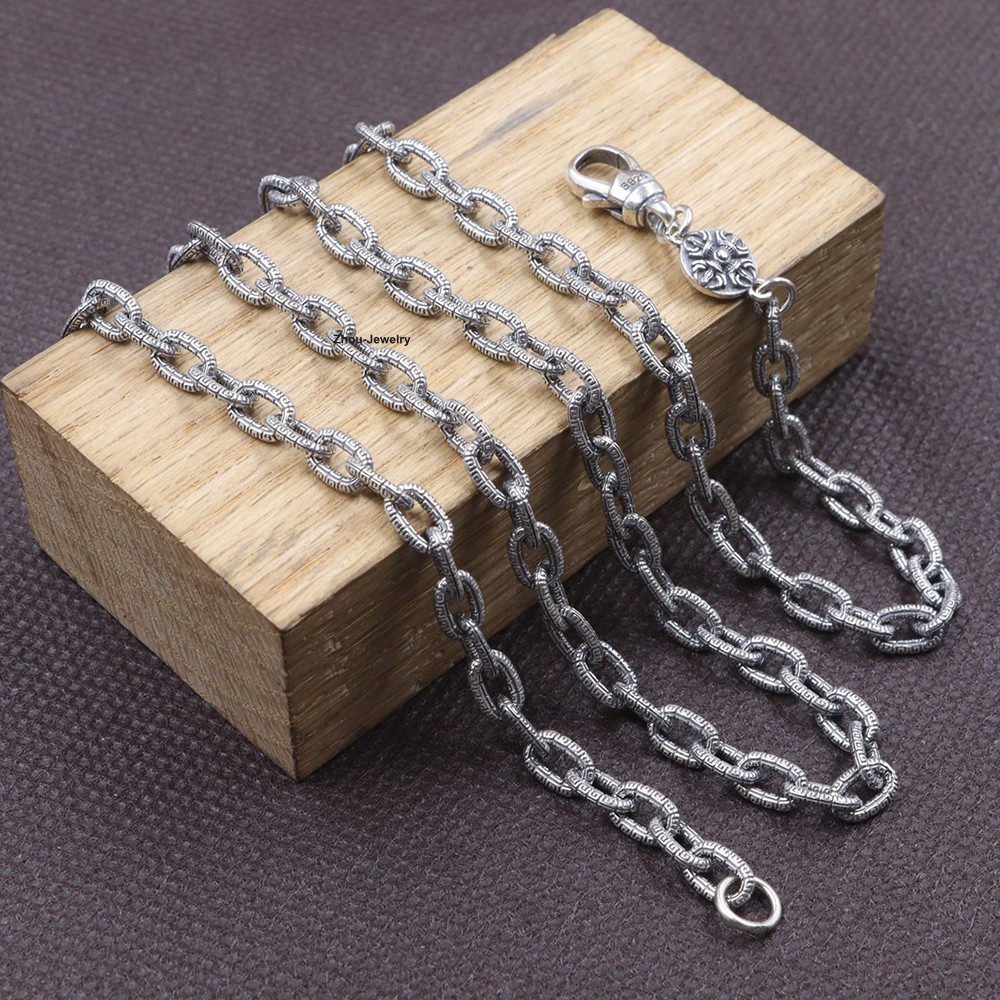 Real 925 Sterling Silver 5mm Cable Link Chain Necklace 23.6inch Fine Jewelry