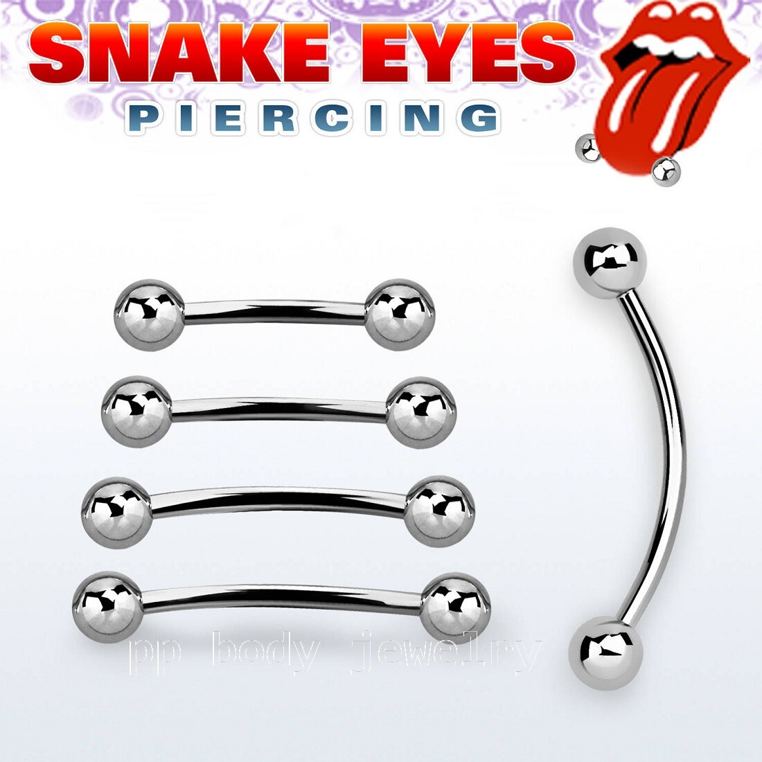 1PC. Surgical Steel Nipple Ring Curved Barbell and Tongue Snake-Eyes Piercings