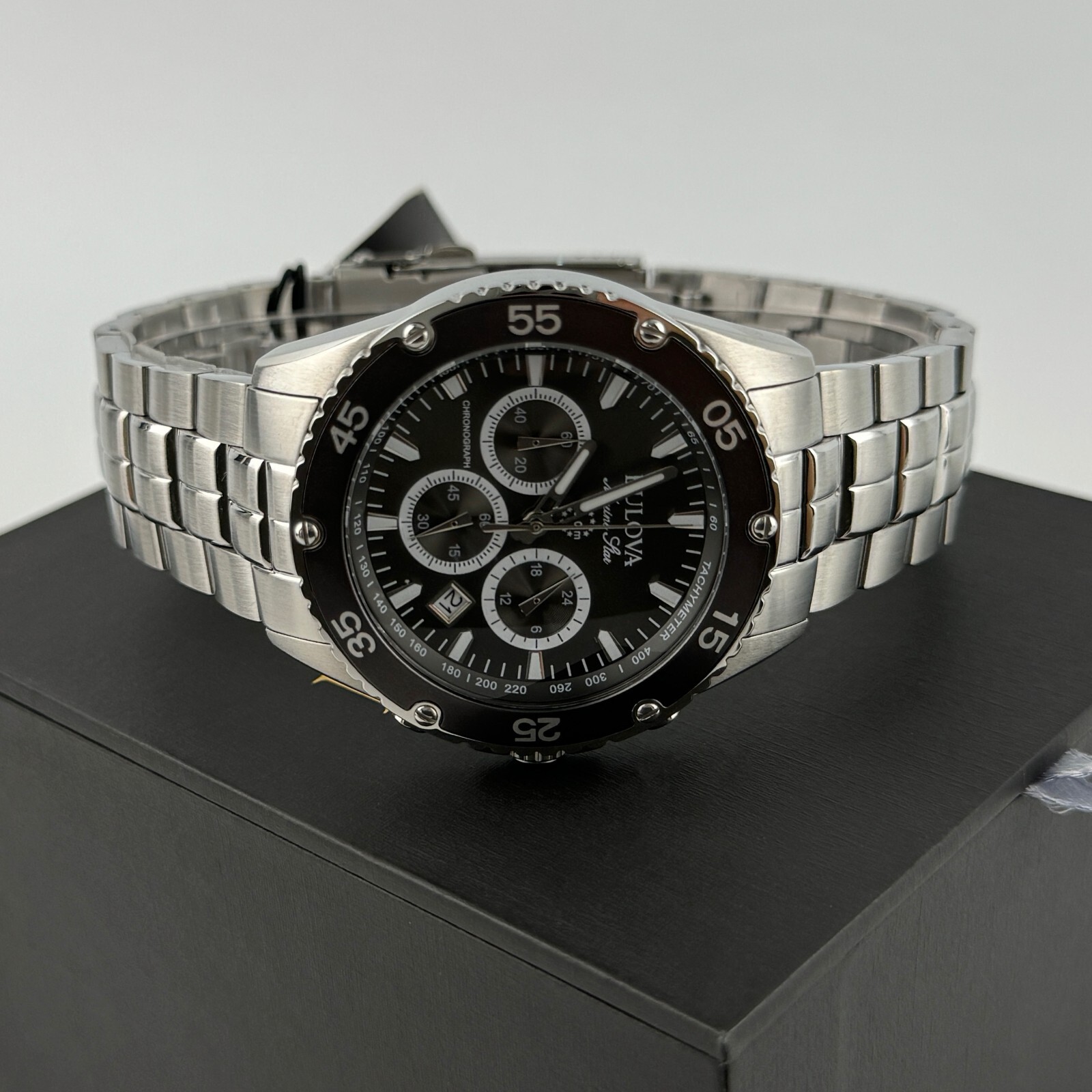 Bulova Marine Star 98B401Chronograph Black Dial Stainless Steel Men’s Watch 41.5
