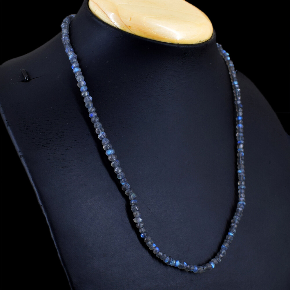 60.00 Cts Earth Mined Blue Flash Labradorite Round Cut Beads Necklace NK 22E49
