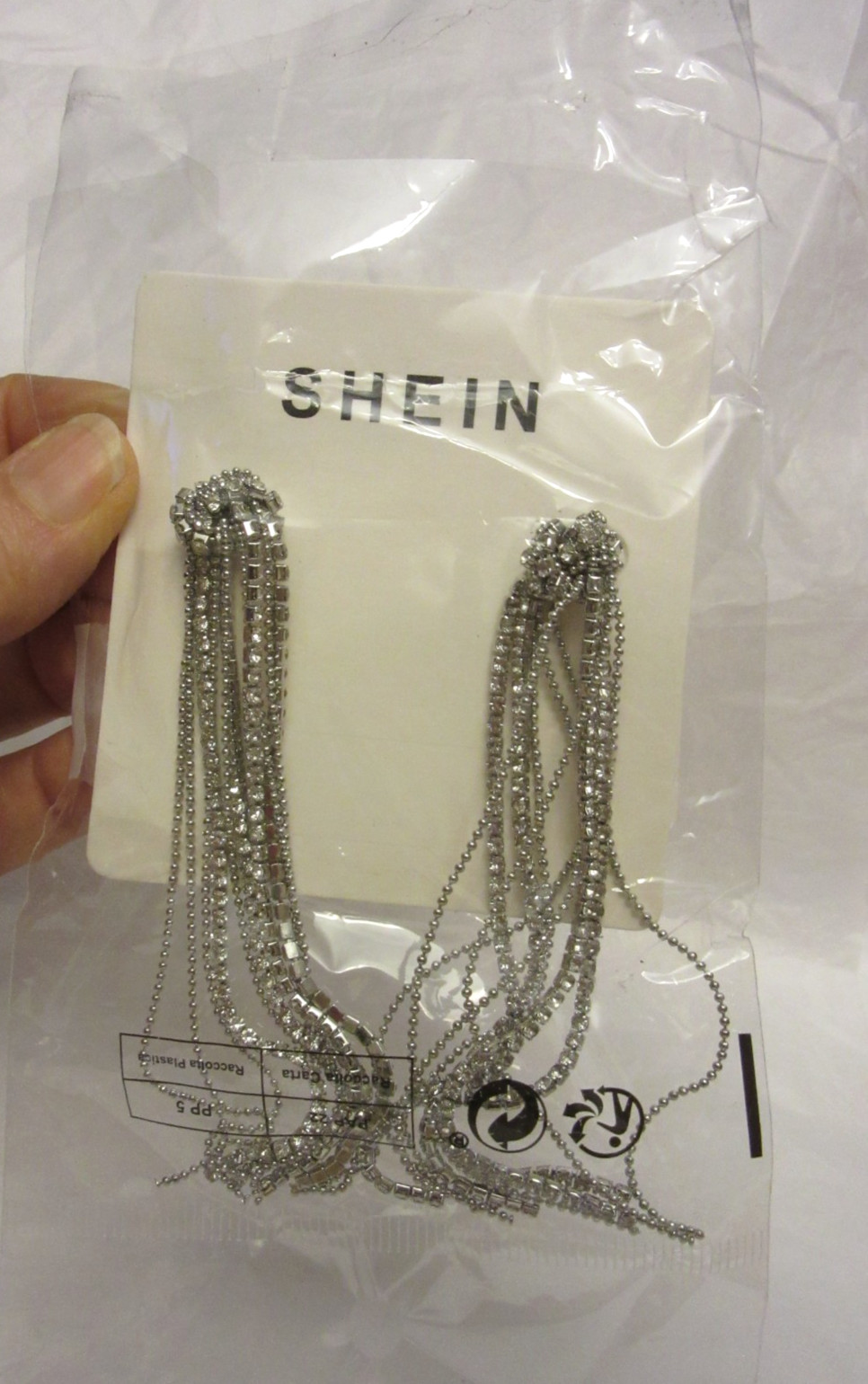 SHEIN Silver Tone Earrings w/ Rhinestones Unused 4 1/4 inch Long