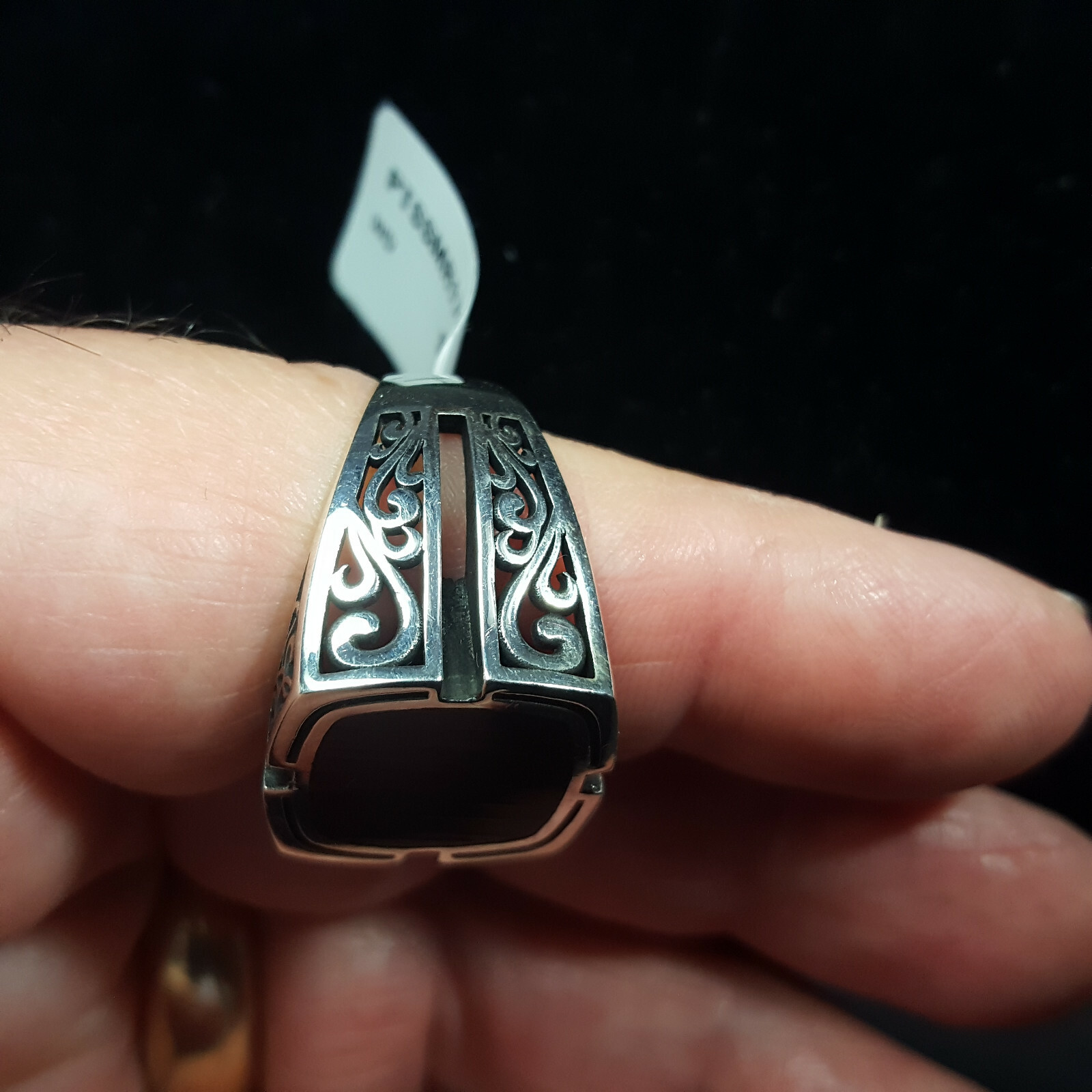 Mens Wood Inlay 925 Solid Sterling Silver Ring Size 10 SS