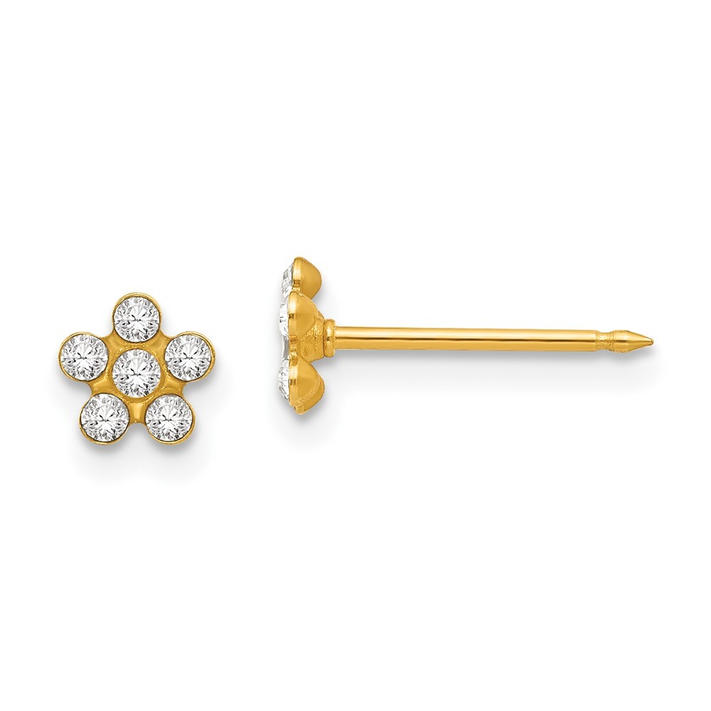 Inverness Real 14K Yellow Gold April Crystal Birthstone Flower Earrings