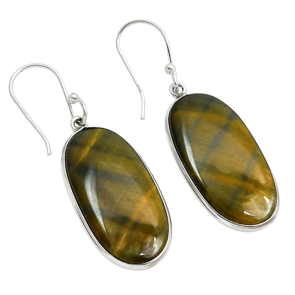 Natural Blue Tiger Eye 925 Sterling Silver Earrings Jewelry E-1001