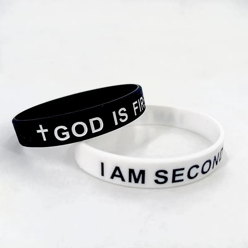 12mm God is First I am Second Unisex Rubber Bracelet Inspirational Bible Verse
