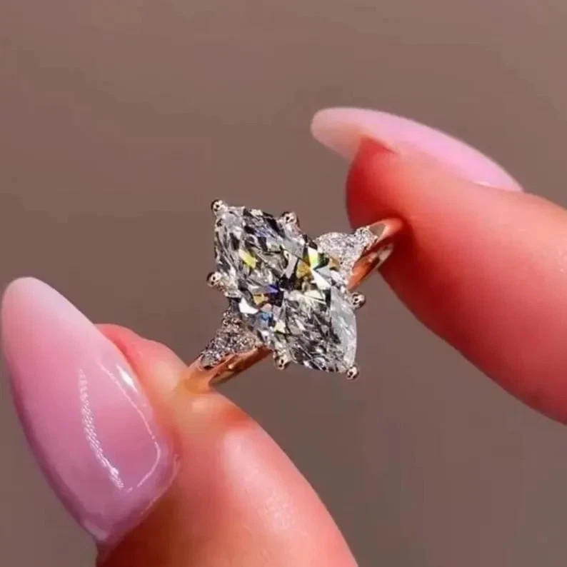 3.20 Ctw Marquise-Cut VVS1 Moissanite Solitaire Engagement Ring 14K Gold Plated