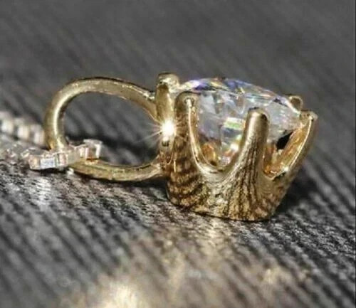 2Ct Round Cut Lab Created Diamond Solitaire Pendant 14K Yellow Gold Plated