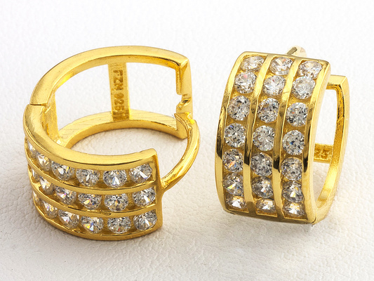 Lovely Huggie Earrings W/ 2.52ctw CZ in18k Yellow Gold Over Sterling Silver