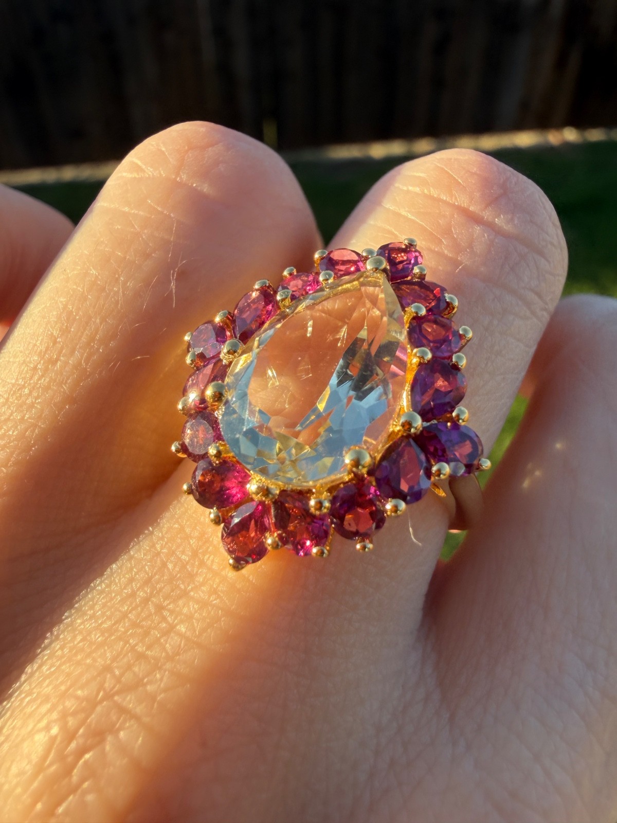 7.21 Ctw Natural Green Amathyst And Rhodolite 925 Sterling Silver Ring Size 8