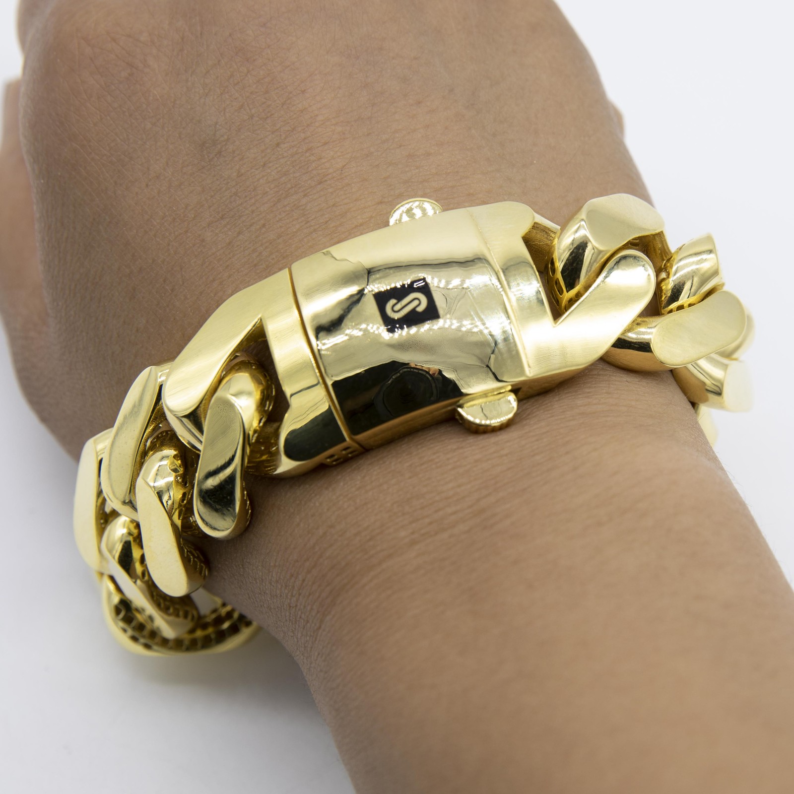 24mm Miami Cuban Royal Link Plain Box Clasp Bracelet Real 10K Yellow Gold 8.5″