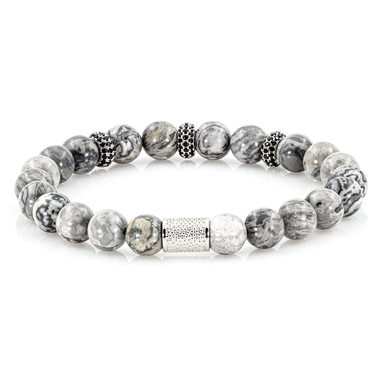 Jasper 925 Sterling Silver Bracelet Bracelet Beaded Bracelet Zircon 8mm Beads