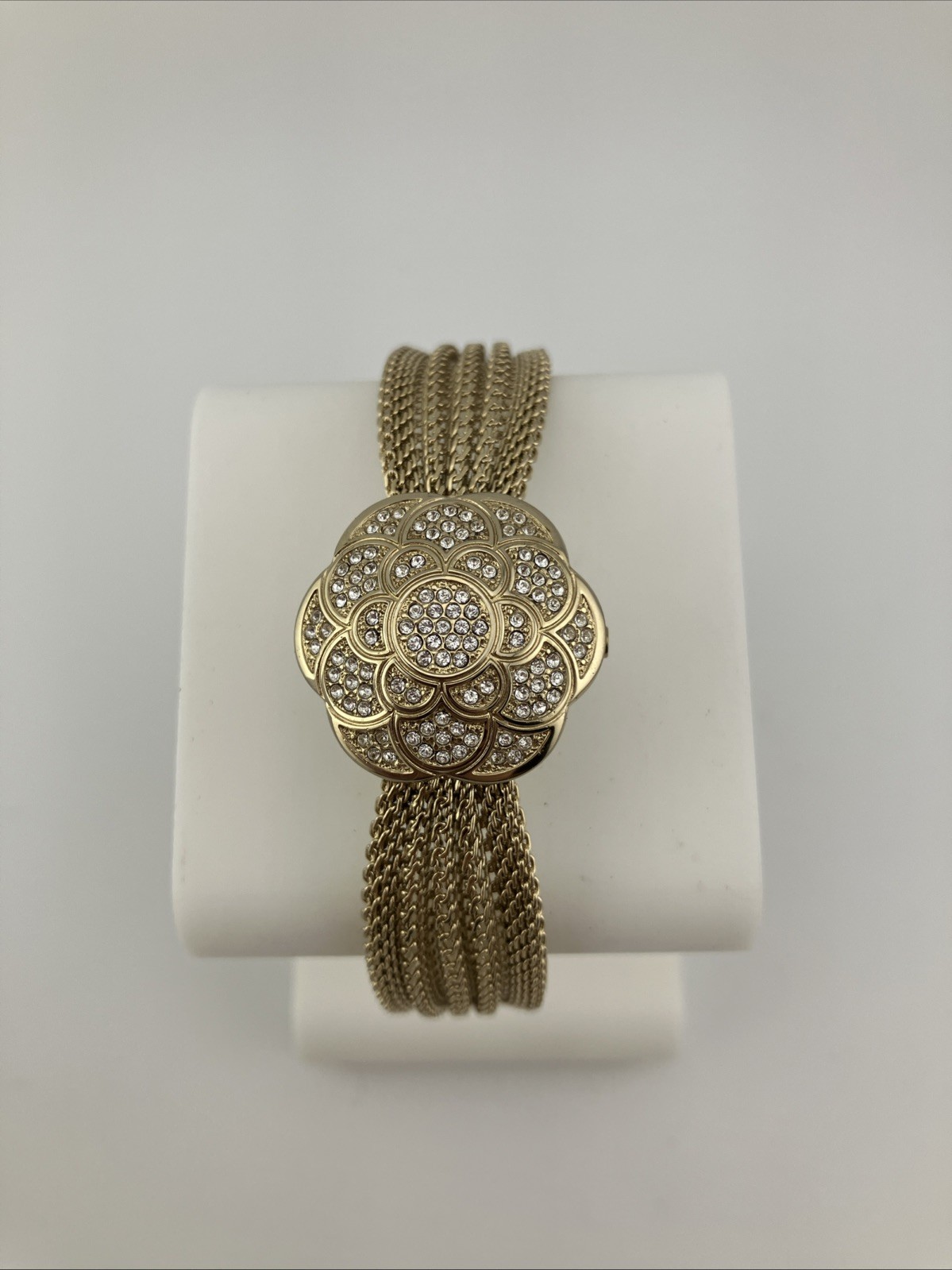 Anne klein Ladies 23mm Watch Hidden Dial Gold Tone Rope Band 6.25″ Ak1046 -RUNS