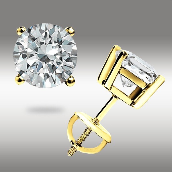 1.0 Ct Round GRA Moissanite 14k Yellow Gold Stud Earrings Screw back Deal Gift