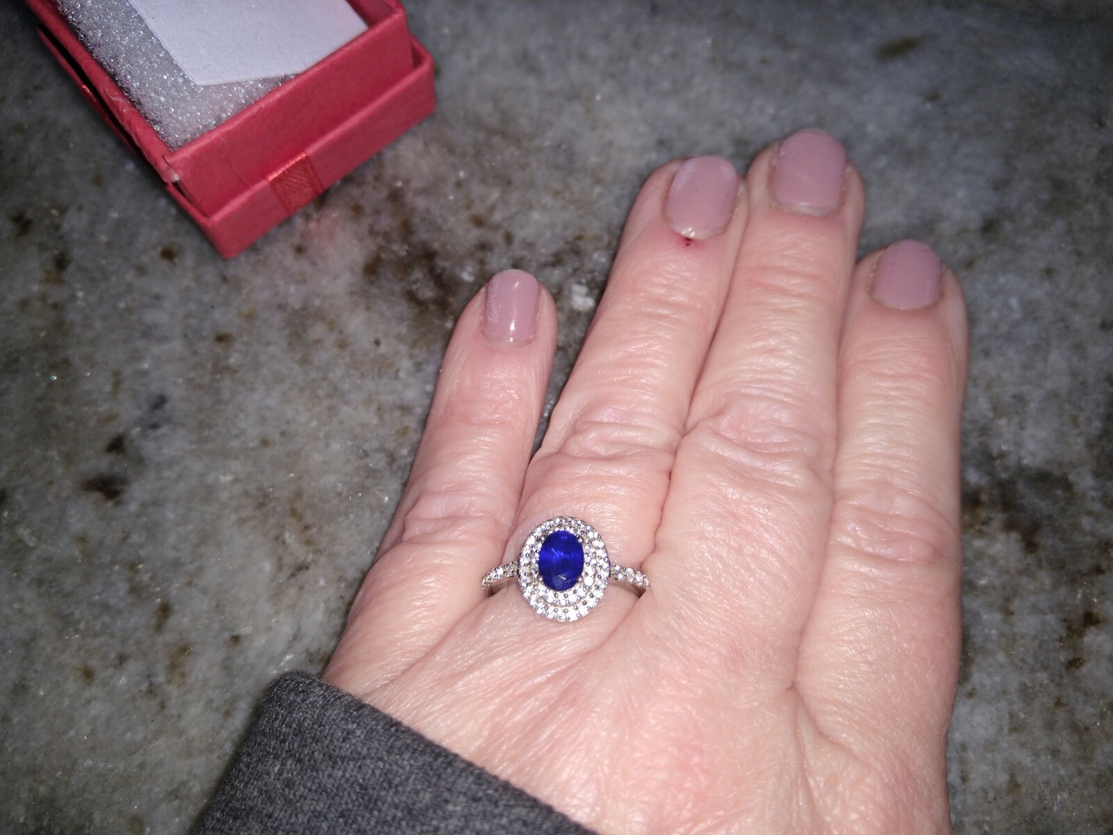 Regal/Elegant 1.60 TCW Diffused BlueSpinel, ZirconDoubleHaloRing/Plat/SS,sz 7,
